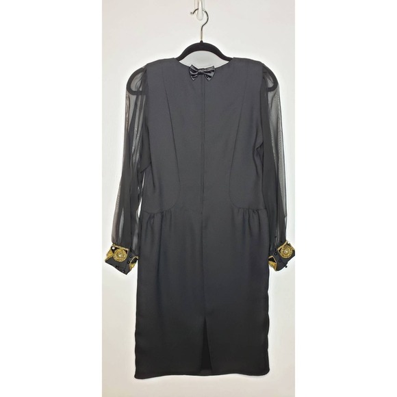 VTG Ursula Switzerland Petite Black Sheer Long Sleeve Gold Beaded Cocktail Dress - Picture 9 of 15